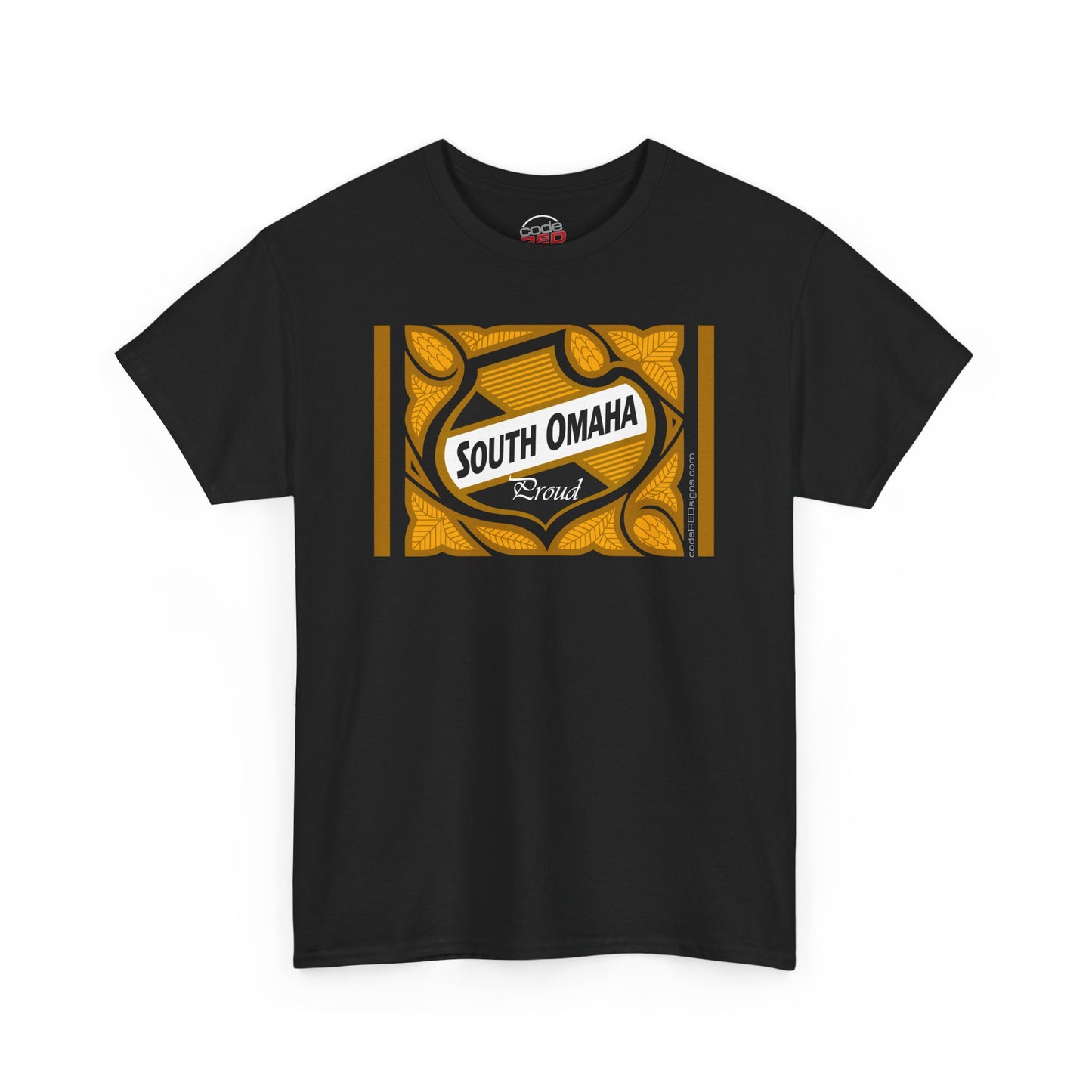 South Omaha 'Proud' Black & Yellow Falstaff Label Design, Retro T-Shirt – Vintage Style Unisex Tee