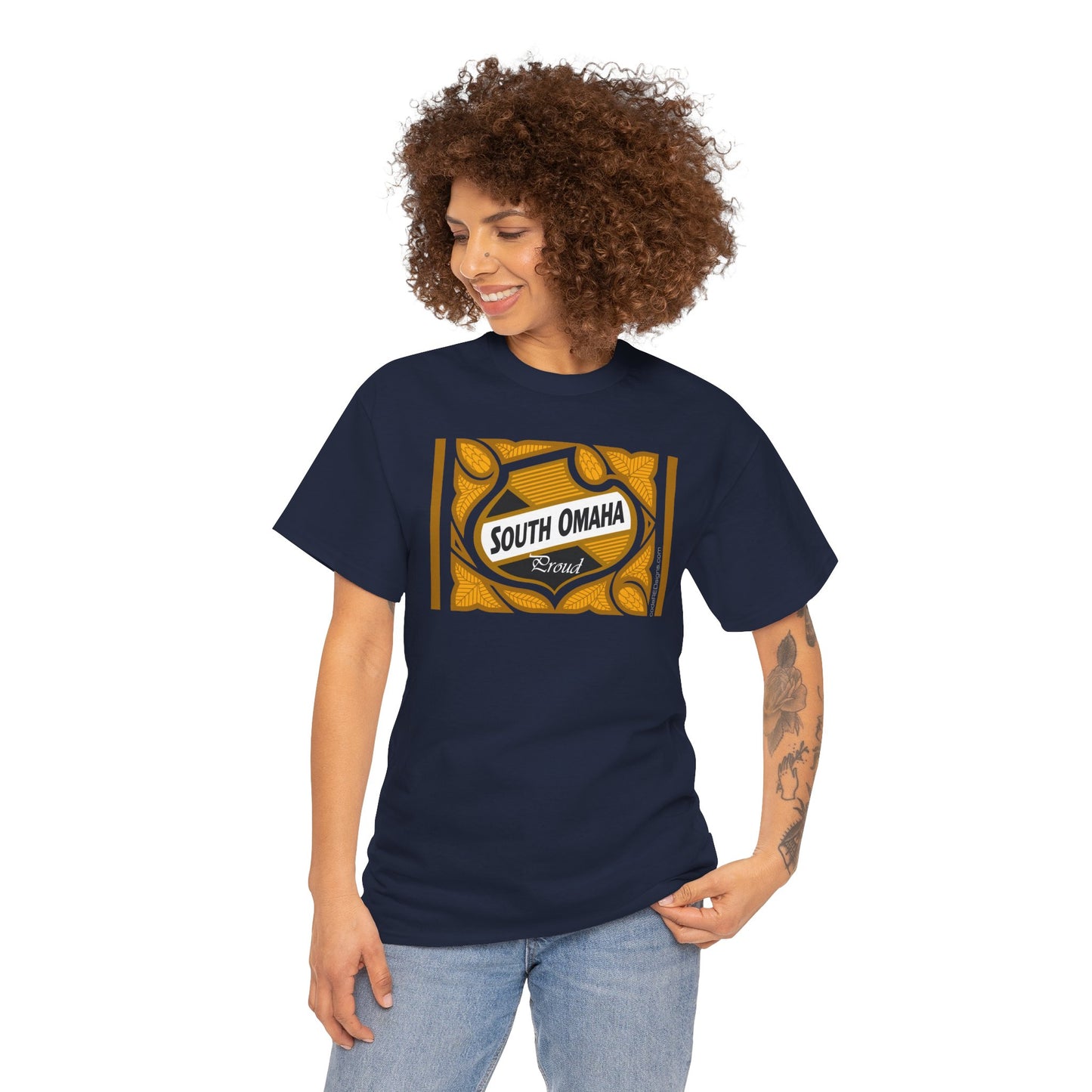 South Omaha 'Proud' Black & Yellow Falstaff Label Design, Retro T-Shirt – Vintage Style Unisex Tee
