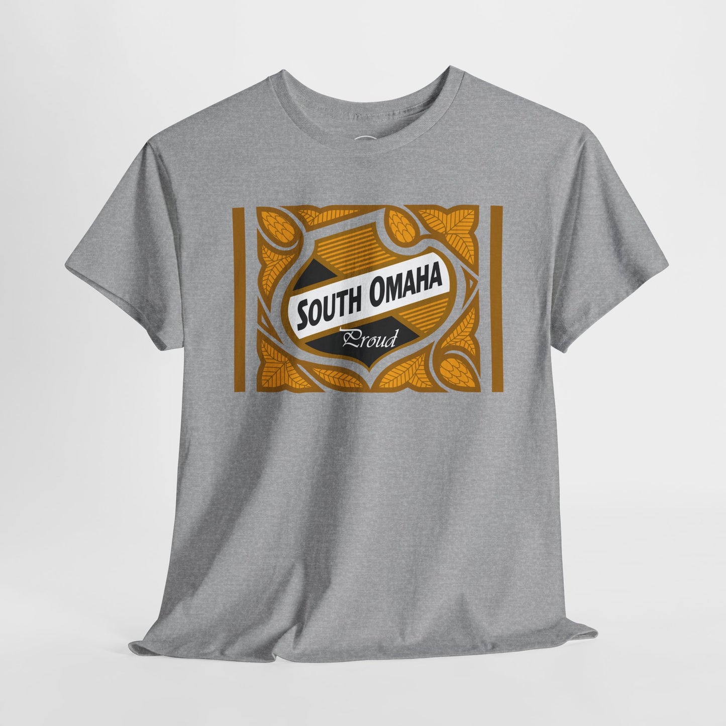 South Omaha 'Proud' Black & Yellow Falstaff Label Design, Retro T-Shirt – Vintage Style Unisex Tee