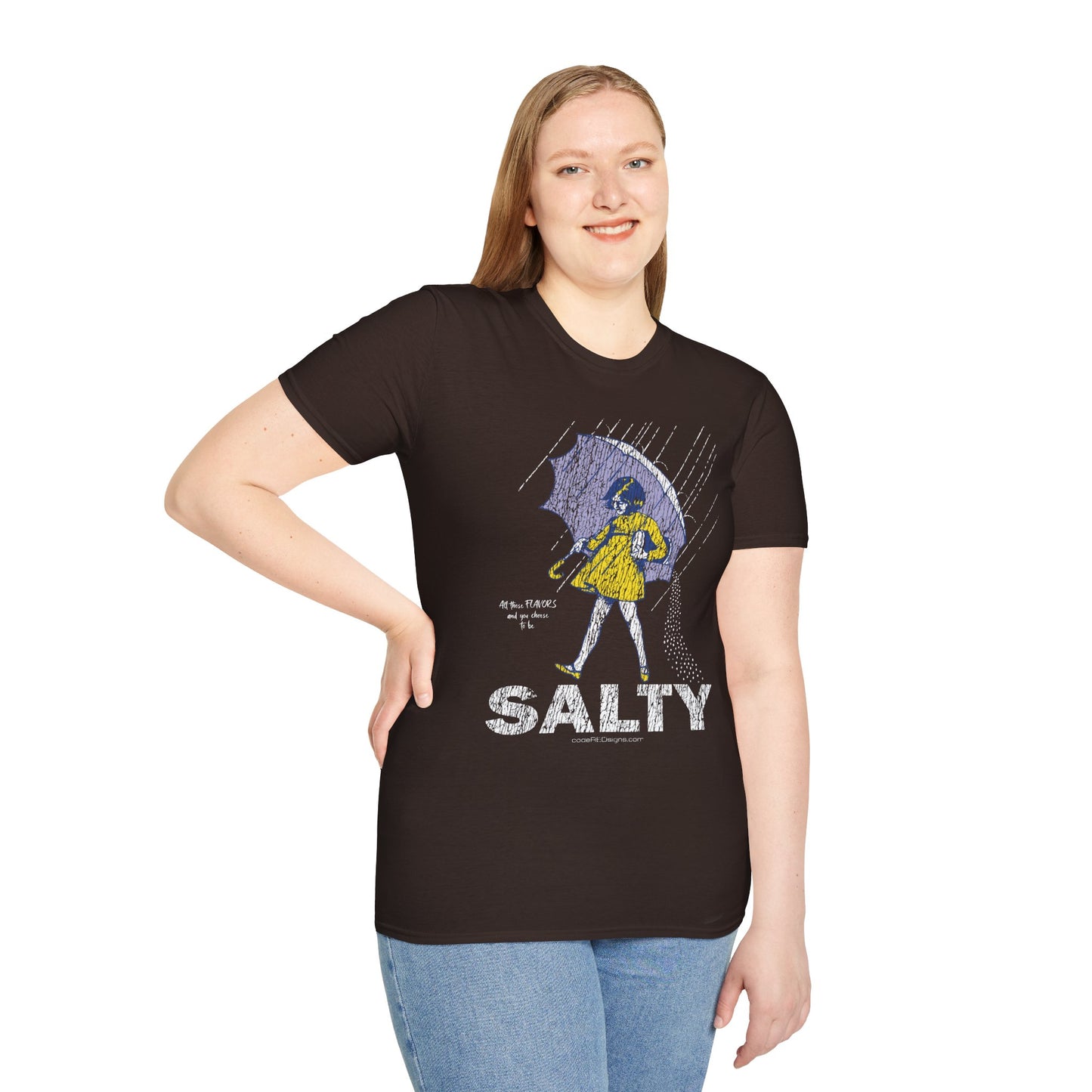 Salty Unisex Softstyle T-Shirt, Funny Graphic Tee, Rainy Day Humor Shirt, Casual Wear, Gift for Friends