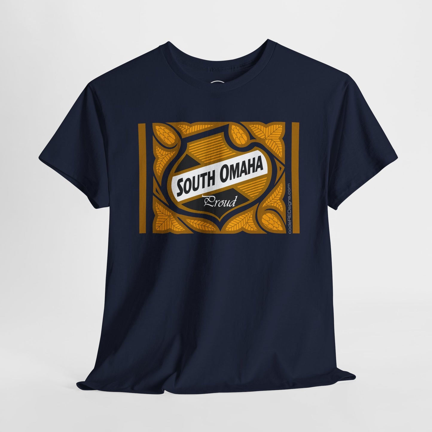 South Omaha 'Proud' Black & Yellow Falstaff Label Design, Retro T-Shirt – Vintage Style Unisex Tee