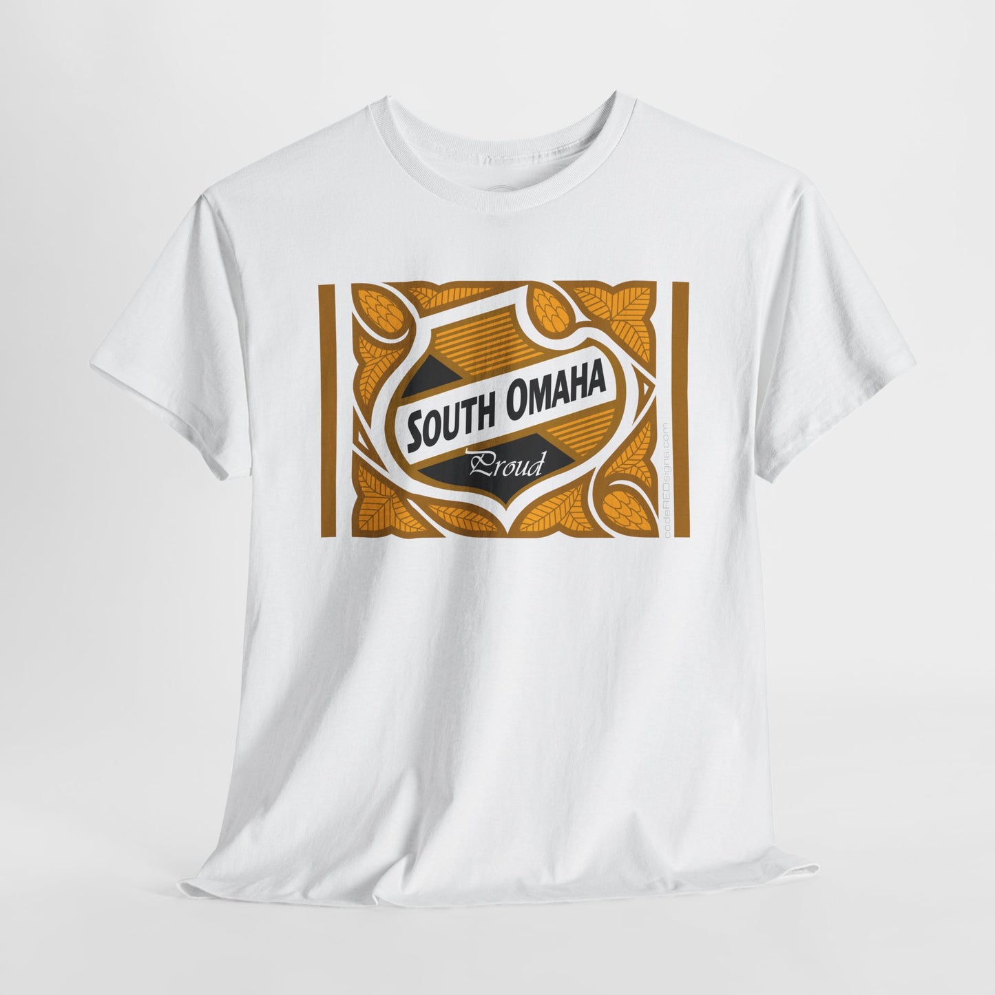 South Omaha 'Proud' Black & Yellow Falstaff Label Design, Retro T-Shirt – Vintage Style Unisex Tee