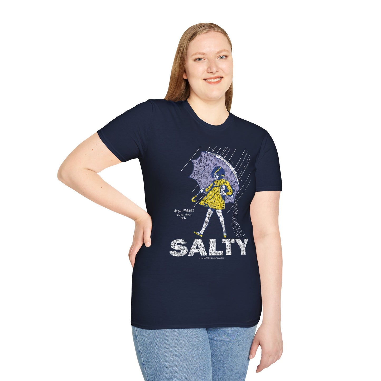 Salty Unisex Softstyle T-Shirt, Funny Graphic Tee, Rainy Day Humor Shirt, Casual Wear, Gift for Friends