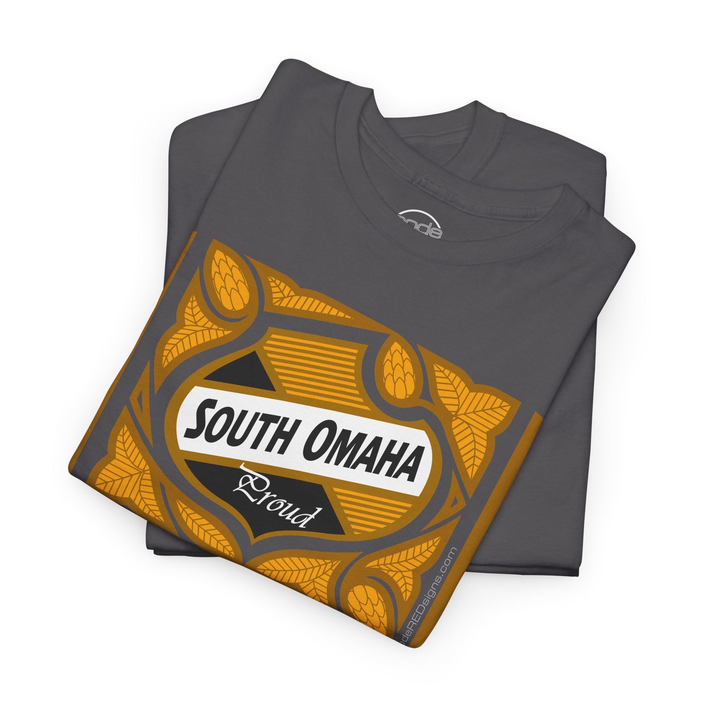 South Omaha 'Proud' Black & Yellow Falstaff Label Design, Retro T-Shirt – Vintage Style Unisex Tee