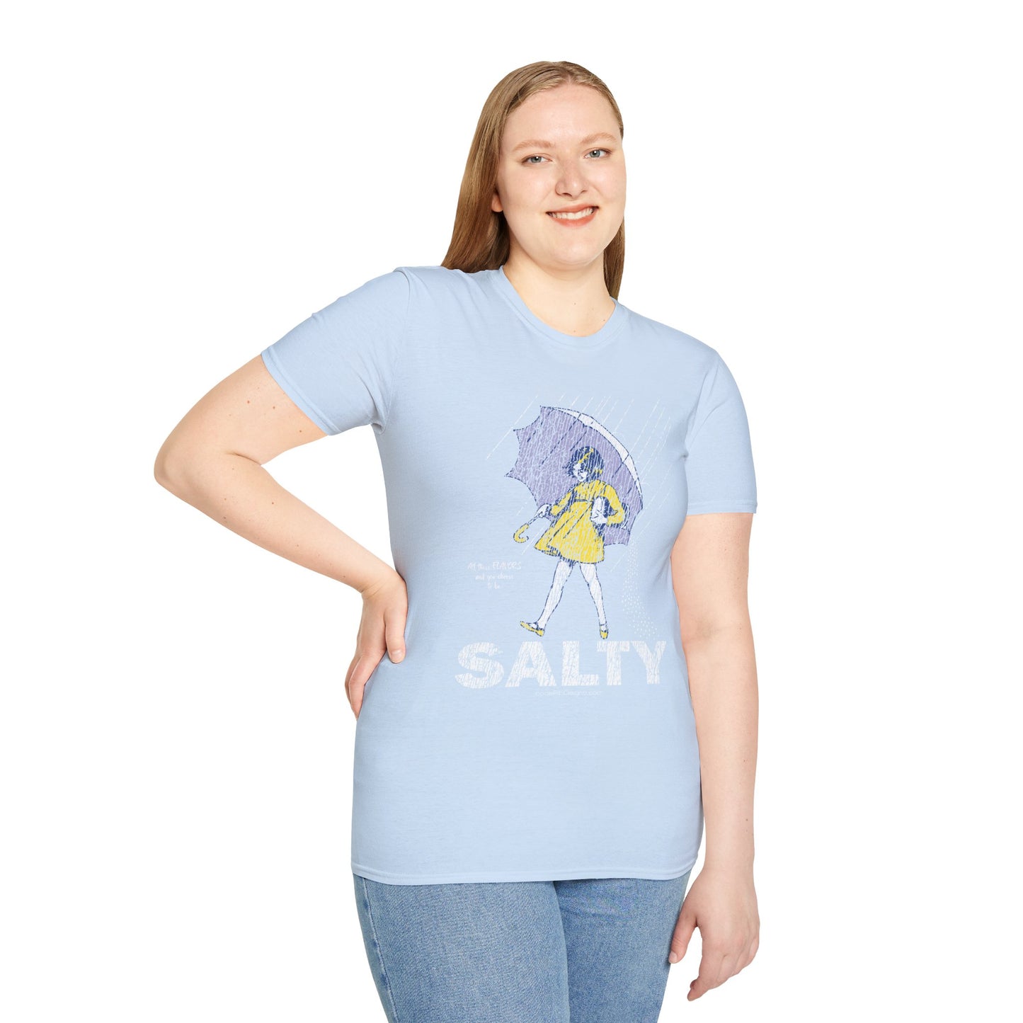 Salty Unisex Softstyle T-Shirt, Funny Graphic Tee, Rainy Day Humor Shirt, Casual Wear, Gift for Friends