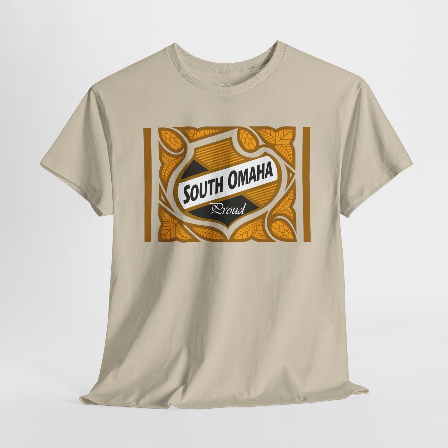 South Omaha 'Proud' Black & Yellow Falstaff Label Design, Retro T-Shirt – Vintage Style Unisex Tee