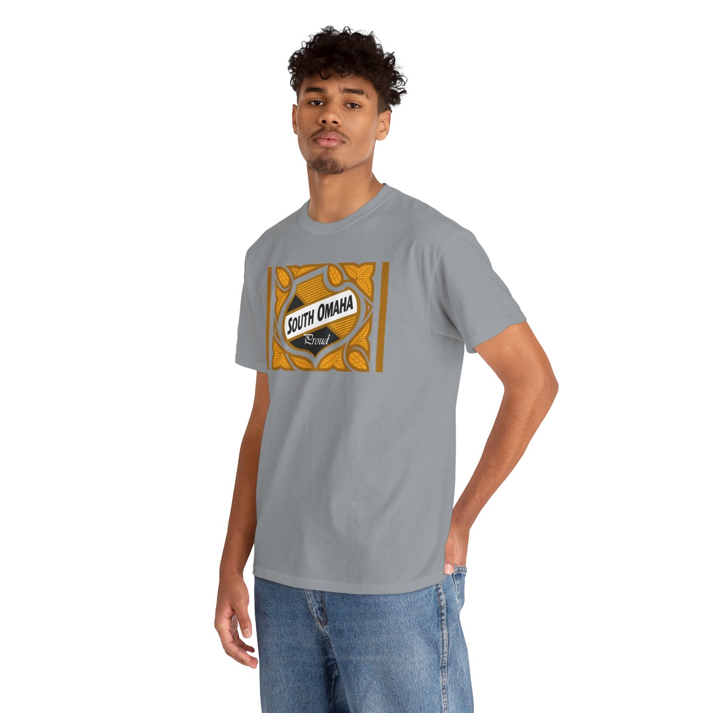 South Omaha 'Proud' Black & Yellow Falstaff Label Design, Retro T-Shirt – Vintage Style Unisex Tee