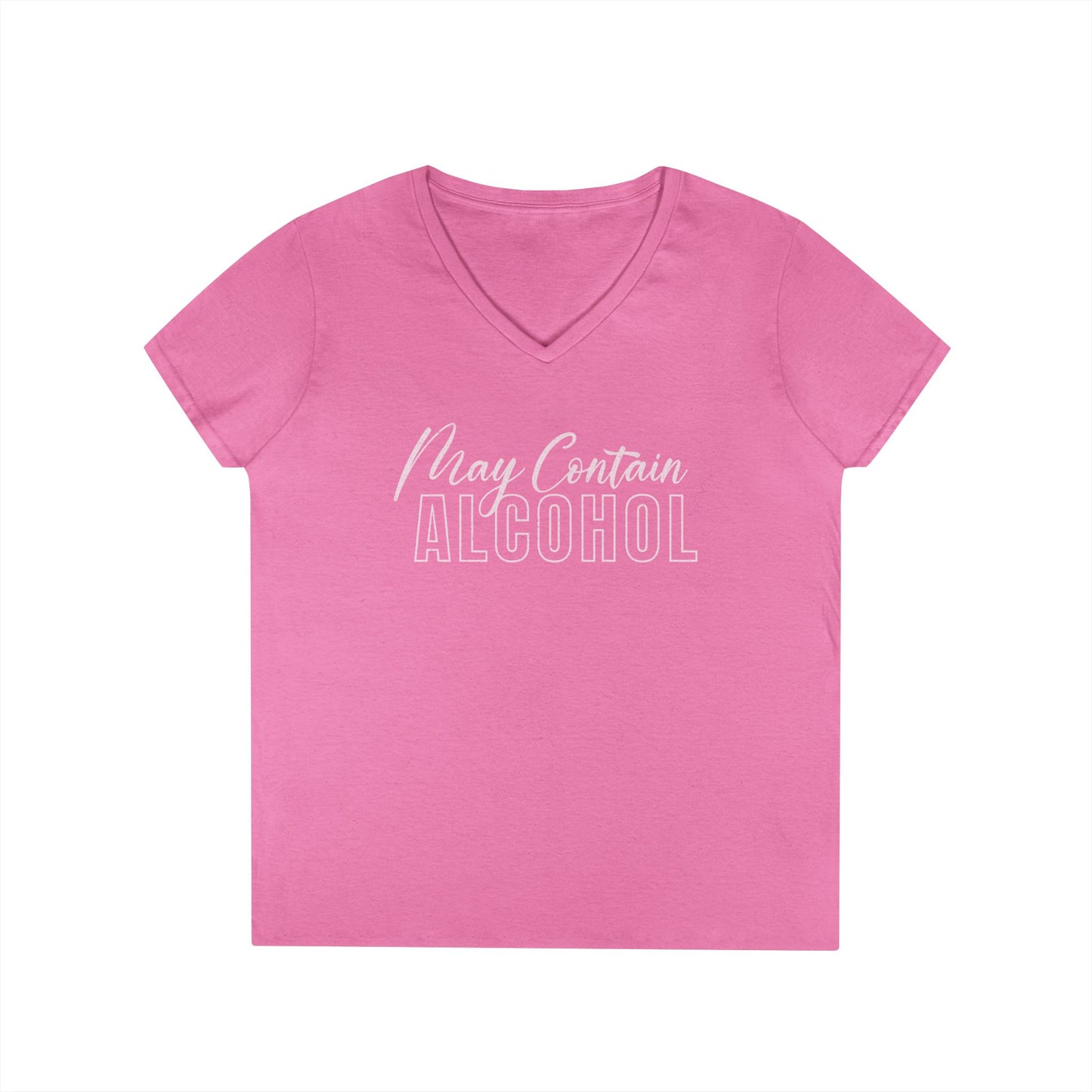 Funny V-Neck T-Shirt, Humor Tee for Women, "May Contain Alcohol: Shirt, Gift for Her, Casual Party Top