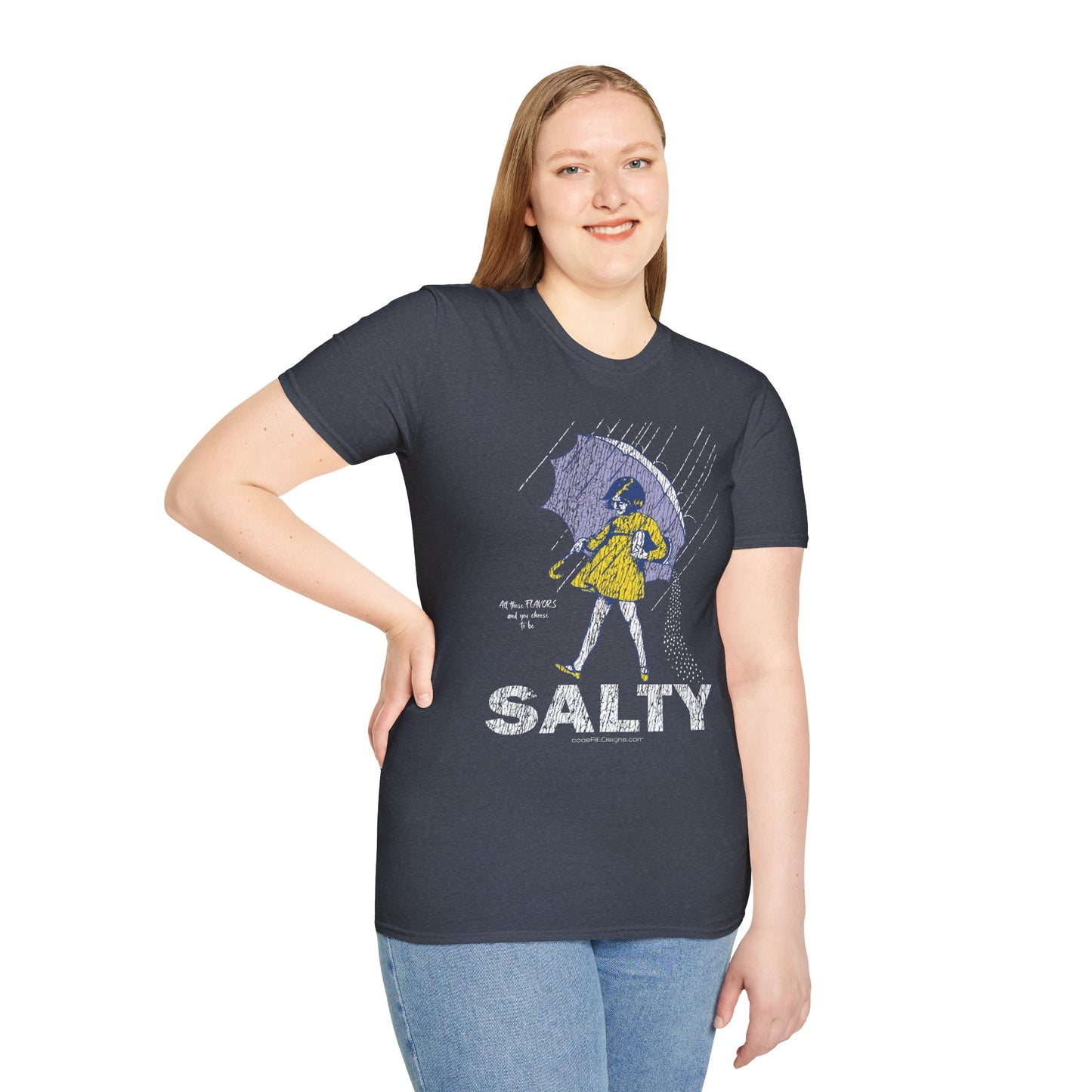 Salty Unisex Softstyle T-Shirt, Funny Graphic Tee, Rainy Day Humor Shirt, Casual Wear, Gift for Friends