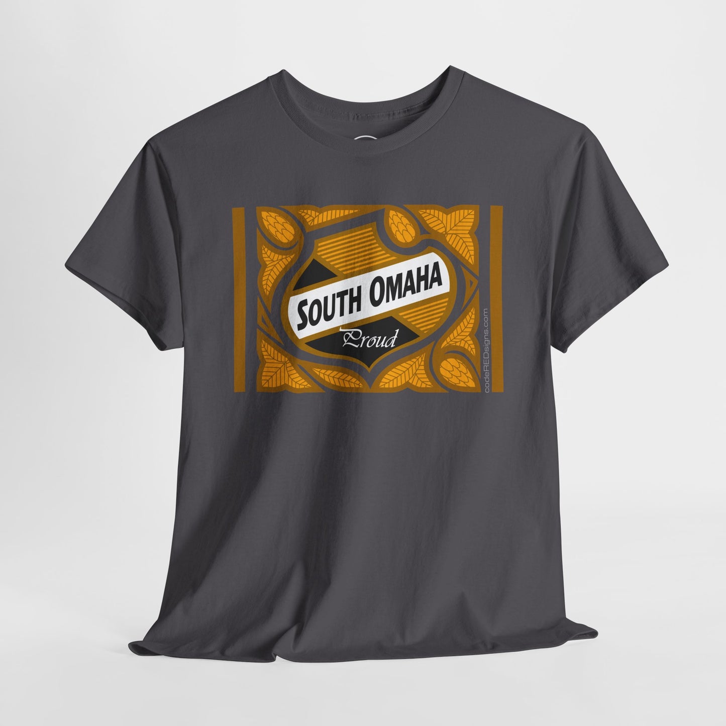 South Omaha 'Proud' Black & Yellow Falstaff Label Design, Retro T-Shirt – Vintage Style Unisex Tee