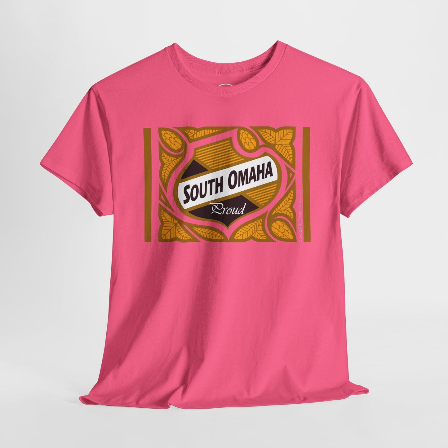 South Omaha 'Proud' Black & Yellow Falstaff Label Design, Retro T-Shirt – Vintage Style Unisex Tee
