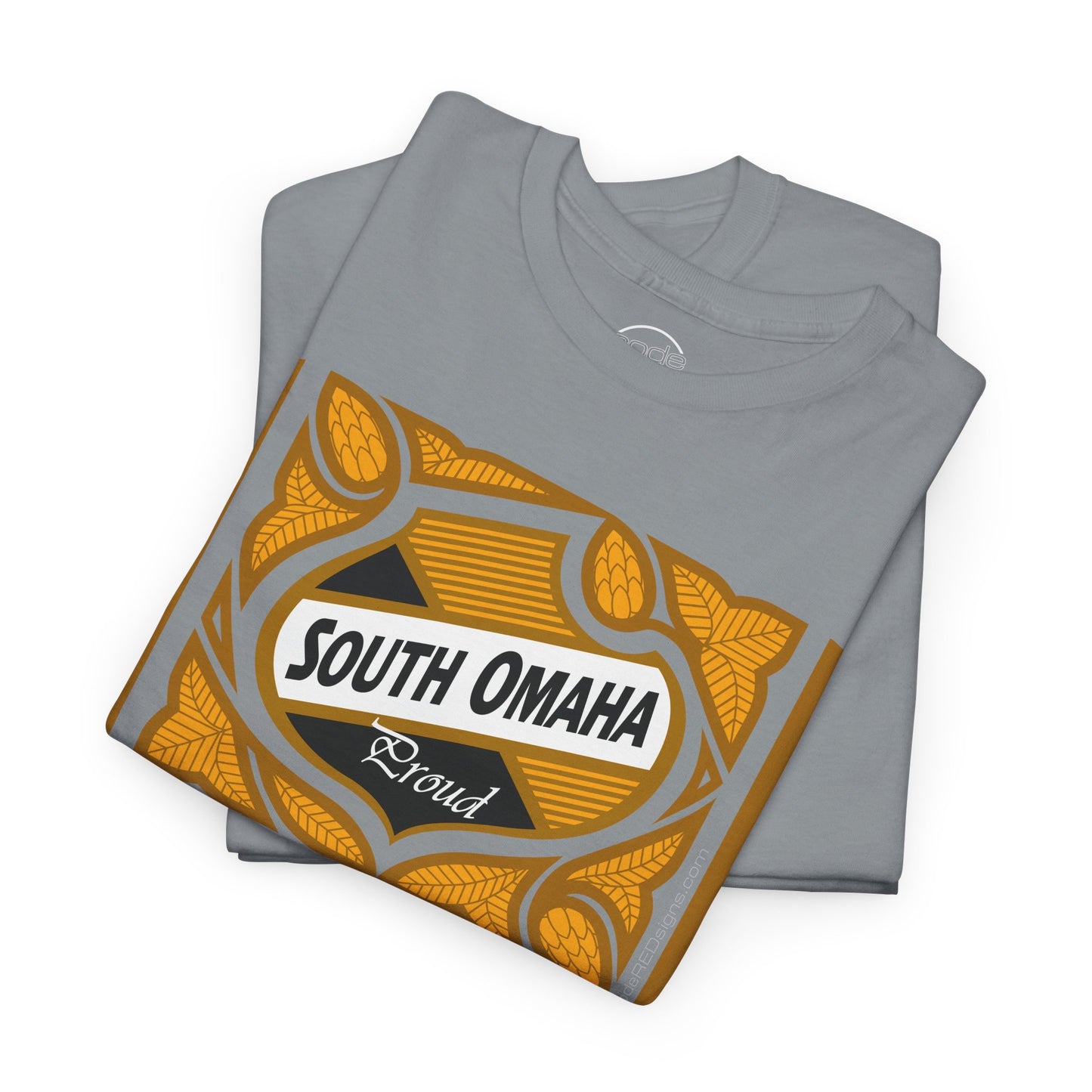 South Omaha 'Proud' Black & Yellow Falstaff Label Design, Retro T-Shirt – Vintage Style Unisex Tee