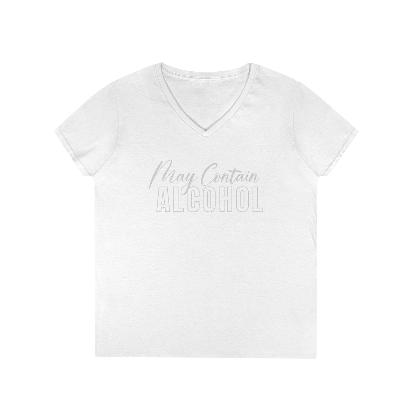 Funny V-Neck T-Shirt, Humor Tee for Women, "May Contain Alcohol: Shirt, Gift for Her, Casual Party Top