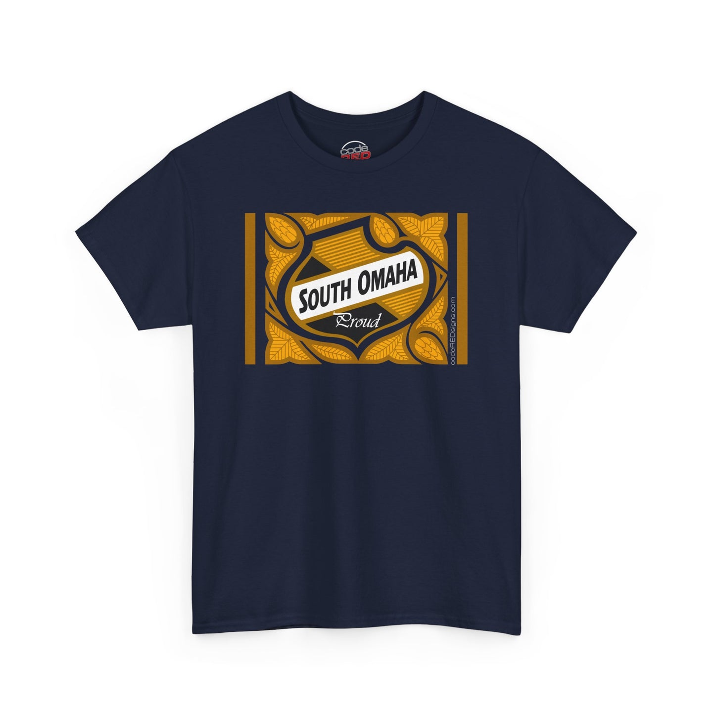 South Omaha 'Proud' Black & Yellow Falstaff Label Design, Retro T-Shirt – Vintage Style Unisex Tee