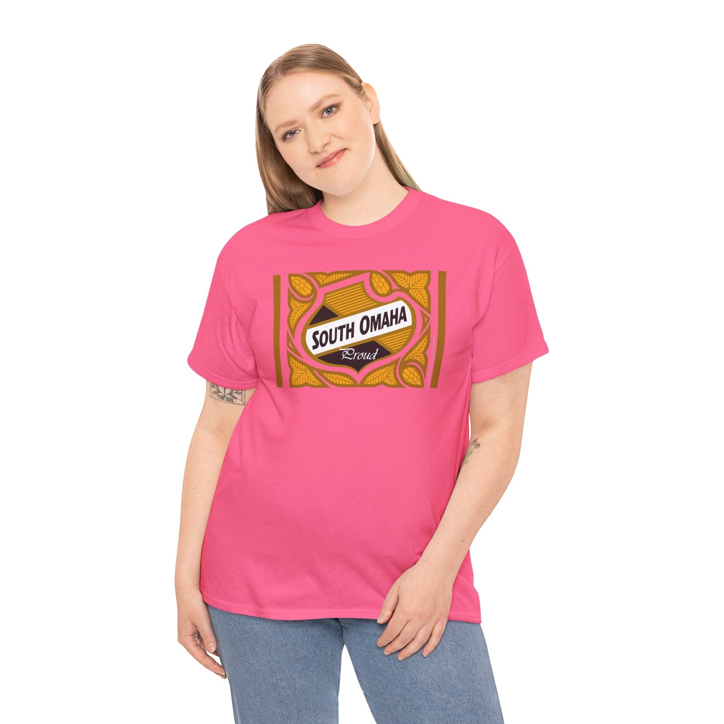 South Omaha 'Proud' Black & Yellow Falstaff Label Design, Retro T-Shirt – Vintage Style Unisex Tee