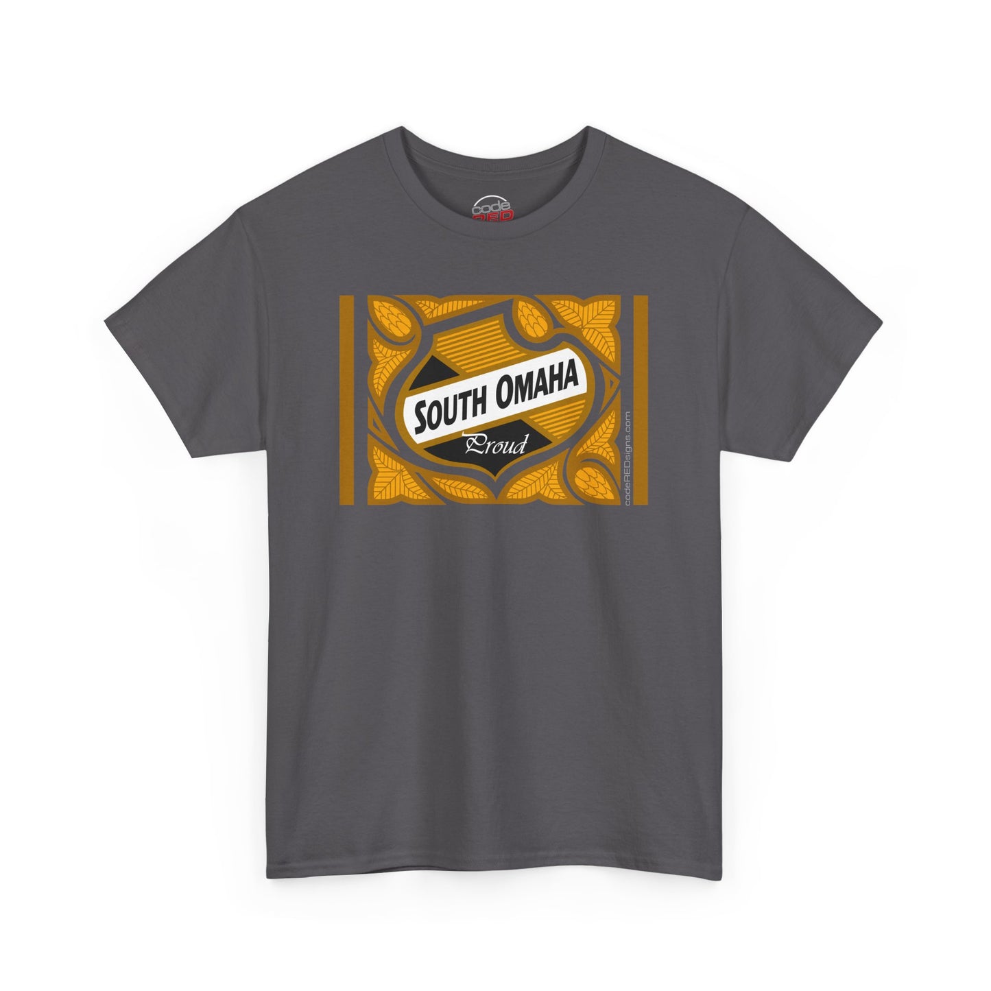 South Omaha 'Proud' Black & Yellow Falstaff Label Design, Retro T-Shirt – Vintage Style Unisex Tee