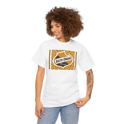 South Omaha 'Proud' Black & Yellow Falstaff Label Design, Retro T-Shirt – Vintage Style Unisex Tee