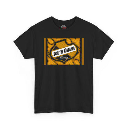 South Omaha 'Proud' Black & Yellow Falstaff Label Design, Retro T-Shirt – Vintage Style Unisex Tee