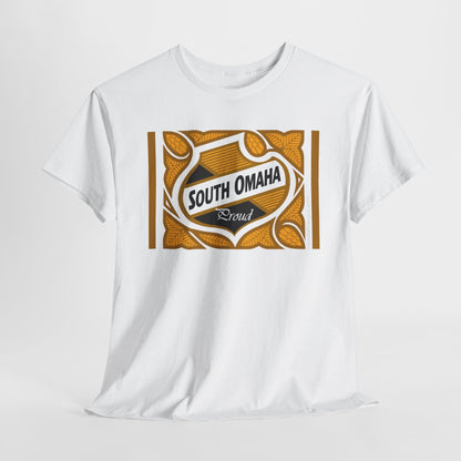 South Omaha 'Proud' Black & Yellow Falstaff Label Design, Retro T-Shirt – Vintage Style Unisex Tee
