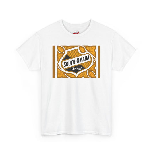 South Omaha 'Proud' Black & Yellow Falstaff Label Design, Retro T-Shirt – Vintage Style Unisex Tee