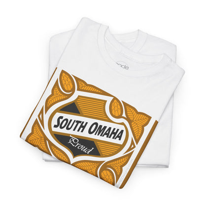 South Omaha 'Proud' Black & Yellow Falstaff Label Design, Retro T-Shirt – Vintage Style Unisex Tee