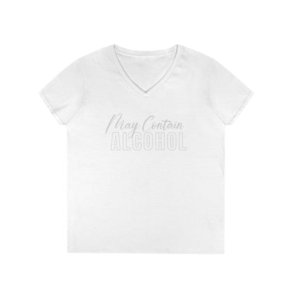 Funny V-Neck T-Shirt, Humor Tee for Women, "May Contain Alcohol: Shirt, Gift for Her, Casual Party Top