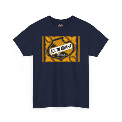 South Omaha 'Proud' Black & Yellow Falstaff Label Design, Retro T-Shirt – Vintage Style Unisex Tee