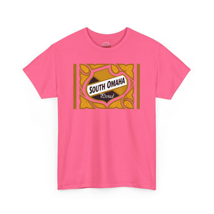 South Omaha 'Proud' Black & Yellow Falstaff Label Design, Retro T-Shirt – Vintage Style Unisex Tee