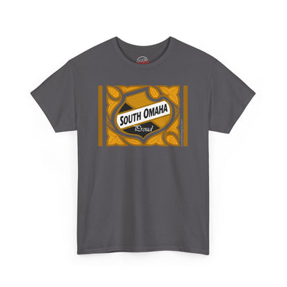 South Omaha 'Proud' Black & Yellow Falstaff Label Design, Retro T-Shirt – Vintage Style Unisex Tee